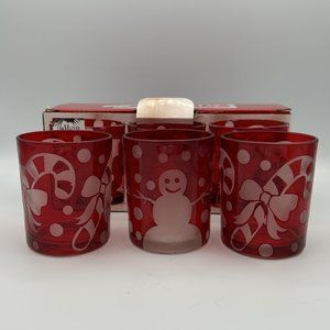 San Miguel Christmas Festive Votive Candle Holder Snowman Candy Cane Set of 3